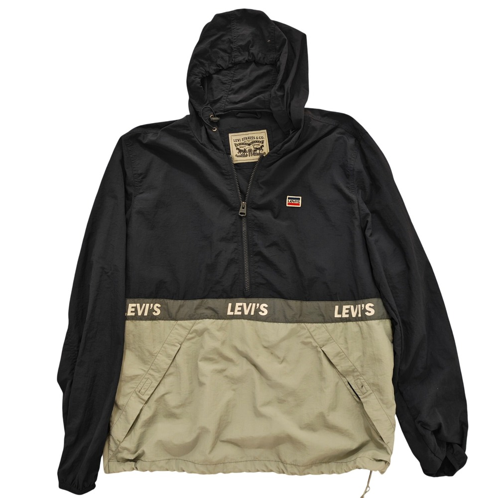 Levis Mens Half Zip Anorak Windbreaker Jacket Navy Green Large 201873-L